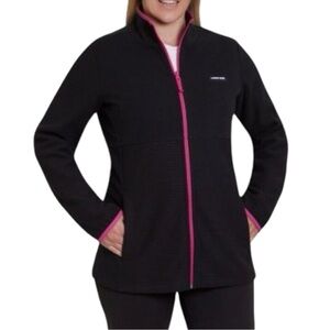 Lands End Grid Fleece Full Zip Black Pink Jacket NWT Size Medium
